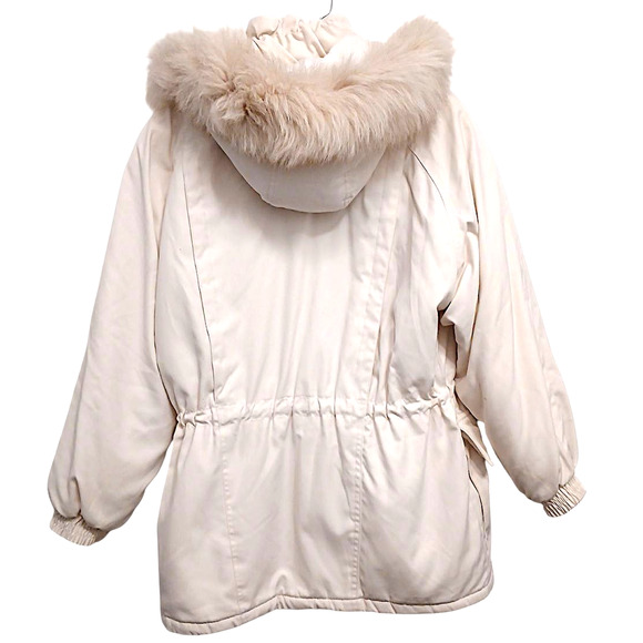 IZZI Rothschild FOX FUR Detachable Hood Parka Jacket Womens Size S Ivory Vintage - Picture 3 of 16